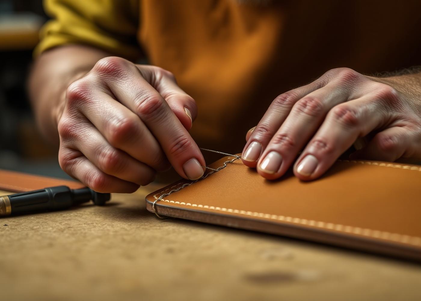 Artisan hand-stitching leather